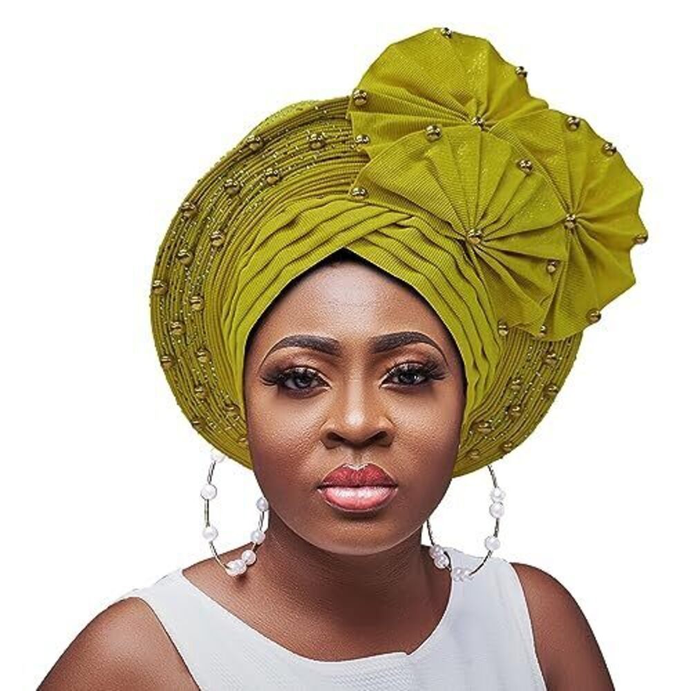3807 Nigerian Gele Headties With Beads And Stones African Headtie Head Wrap